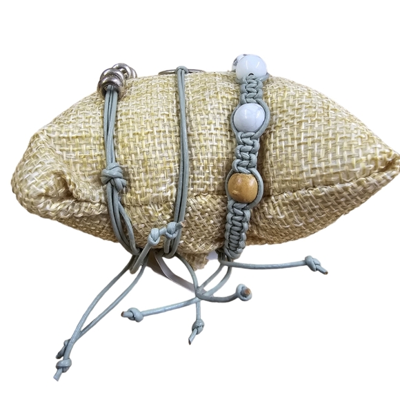 Genuine Leather, Stainless Steel & Olive Wood +Moss Agate Boho Bracelet Set of 3 - Picture 2 of 5